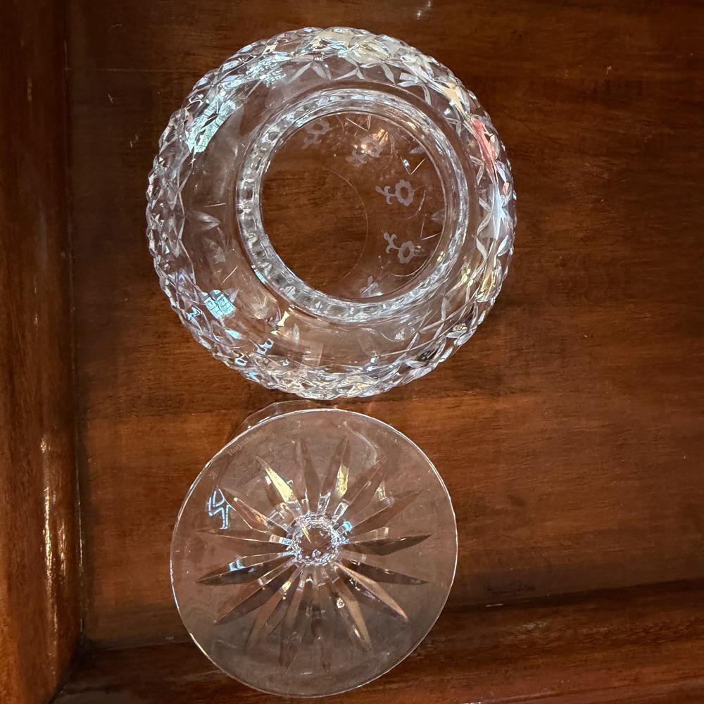 Vintage Crystal Hurricane Candle Holder Etched Floral Diamond 2 Piece Clear 7.5" - Picture 14 of 16